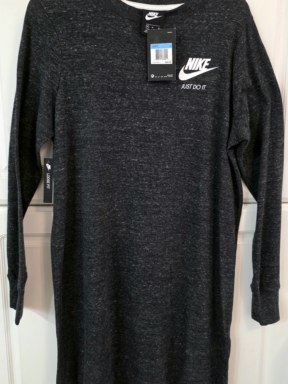 Nike Women's Charcoal Heather Long Sleeve Tunic Dress with White Logo- Med- NWT